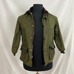 Barbour Bedale Authentic Waxed Cotton Corduroy Collar Zip Jacket Kids L Women XS